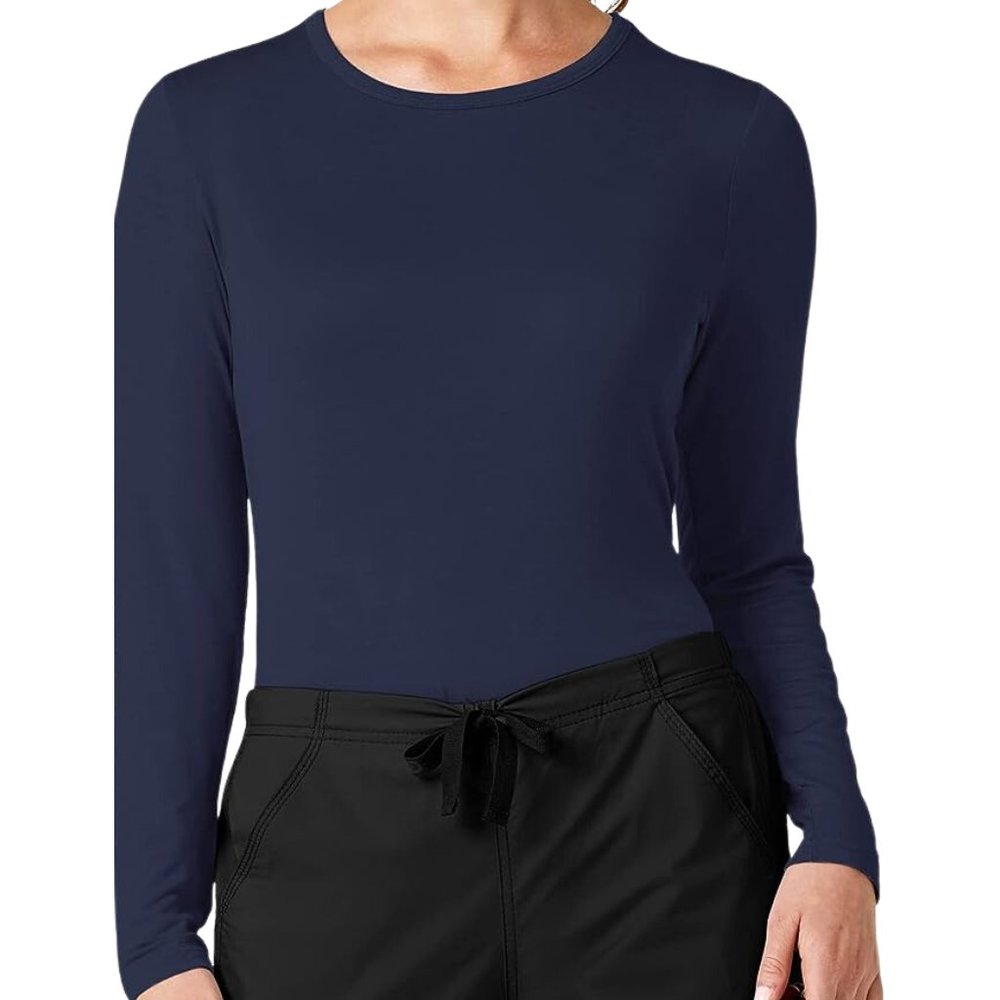 WonderWink Women's Underscrub Silky Long Sleeve Shirt - Navy; Small